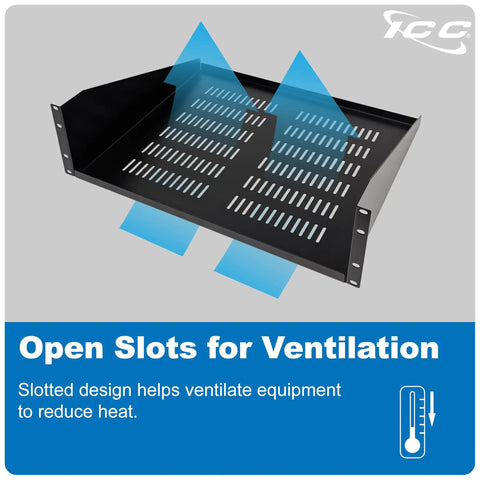 Tough As Nails Ventilated Steel Cantilever Rack Shelf For 19 Inch Server Cabinet Network Equipment Heavy Duty One Piece Build Holds Up To Fifty Pounds with open slats for ventilation