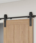 6.6ft Sliding Barn Door Hardware Kit With Heavy Duty Steel Rollers And Flat Tracks, Supports Up To 220 Lbs, Installed View