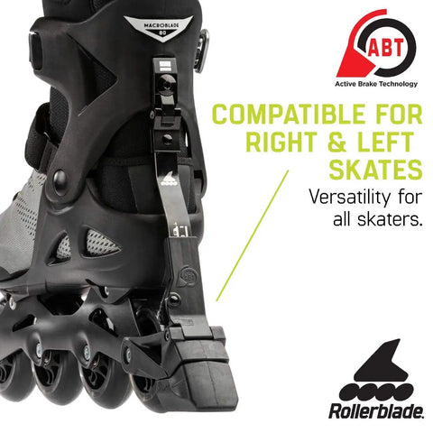 Macroblade 80 ABT Men's Inline Skates close-up of brake mechanism, showing ABT braking technology, Silver and Neon Yellow design