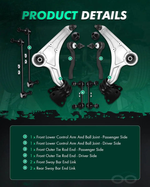 8Pc Beefed-Up Front End Suspension Kit With Front Lower Control Arm Ball Joints Outer Tie Rod Ends And Sway Bar Links For Ford Fusion 2013 2017 And Lincoln MKZ 2013 2018 Replacement Upgrade, front suspension parts layout