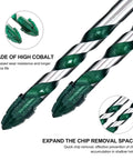 FEWELL 10-piece serrated eccentric masonry drill bit set, cobalt-coated, 1/8–1/2 in, two bits shown in angled front view