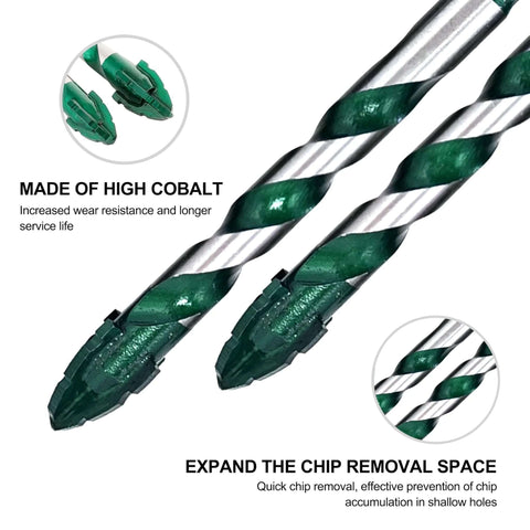 FEWELL 10-piece serrated eccentric masonry drill bit set, cobalt-coated, 1/8–1/2 in, two bits shown in angled front view