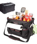 Large Grill Caddy With Hard Bottom And Paper Towel Holder All In One Outdoor BBQ Utensil Organizer full of tools and condiments