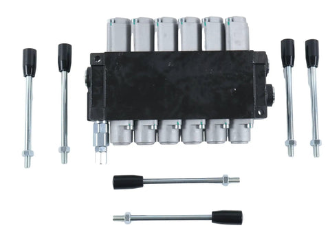 Six Spool Hydraulic Directional Control Valve Open Center 13 GPM 3600 PSI Monoblock Cast Iron with handles and bolts