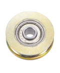 Heavy Duty U Groove Sliding Door Roller With 6.4mm Shaft And 32mm Bearing Steel Zinc Plated Silky Smooth Glide cabinet hardware close-up view.