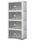 Stackable Storage Bins With Individual Lids And Front Doors On Wheels For Quick Grab And Go Use Together Or Separately For Clothes Blankets Towels And Light Household Items white 4-tier