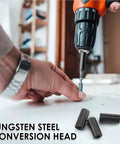 Hella Solid Four Pack Black Router Collet Reduction Sleeves, 1/2 To 1/4 Inch Chuck Converters Crafted From Tough Carbon Steel in use.