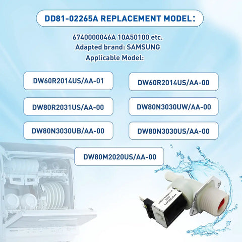 Water Inlet Valve Replacement For Dishwashers Compatible With Models DW60R2014US DW80M2020US DW80N3030US DW80R2031US Replaces DD81 02265A