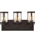 Three Light Indoor Vanity Light Wall Fixture in Oil Rubbed Bronze with Clear Seeded Glass, Dope Up Or Down Mount for Bathroom or Hallway