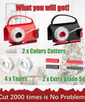 2 Pack Kickass Wrapping Paper Cutter And Tape Dispenser Set Delivers Rock Solid Straight Edges On Gift Wrap Every Time Includes swappable blades and tape.
