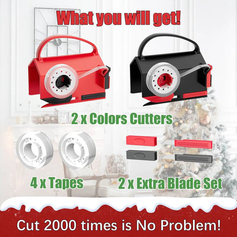 2 Pack Kickass Wrapping Paper Cutter And Tape Dispenser Set Delivers Rock Solid Straight Edges On Gift Wrap Every Time Includes swappable blades and tape.