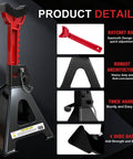 USYATO 6-Ton jack stands (1 pair) with red ratchet bar, black base, and wide feet.