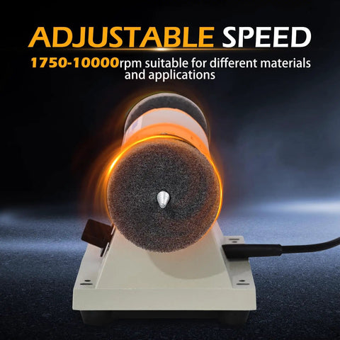 Slick Four Inch Bench Grinder Polishing Machine With Adjustable Variable Speed For Jewelry Crafting showing adjustable speed of 1750-10000 RPM.