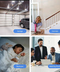 Presence Sensor With 60GHz MmWave Radar USB C Powered RGB Status Light Illumination Sensor Zigbee Repeater Compatible With Home Assistant ZHA Z2M And SmartThings shown in garage, corridor, bedroom, meeting room