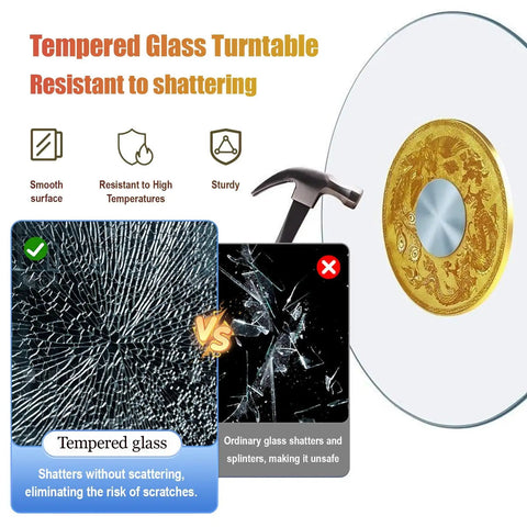 Heavy Duty Tempered Glass 360 Degree Turntable For Dining Tables durability and scratch resistance diagram.