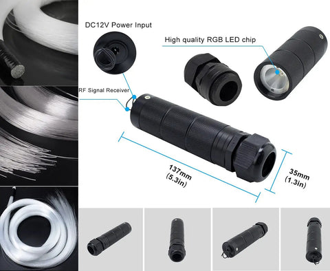 Dope Starlight Fiber Optic Ceiling Light Kit 6W RGBW with 550 fibers, showing engine components and optic cables