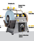Top Shelf 10 Inch Wet Bench Grinder With Variable Speed And Slick Water Cooled Design For Knives Chisels Scissors And Wood Tools showing key features.