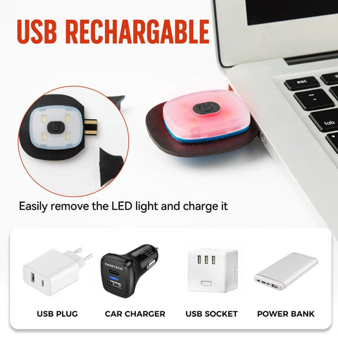 USB rechargeable LED light from Unisex Beanie With Light Headlamp Knit Cap For Hiking And Camping showing charging setup.