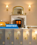 Gold Wireless Wall Sconces Set Of Two With Rechargeable Led Lights Remote Dimmable Switch Ten Adjustable Color Modes Zero Wiring No Fuss Setup Straight Up Game Changer For Cozy Living Room Vibes, installed beside a fireplace.