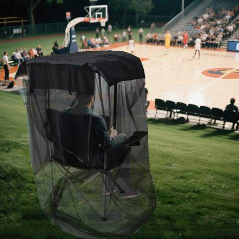 63 Inch Mosquito Net Cover For Canopy Chair With Zipper Opening, overlooking a basketball court, chair not included