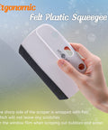 Hand holding felt squeegee from 4 Piece Window Film Kit For Privacy And Tinting Easy Peasy Install On Glass And Car Windows