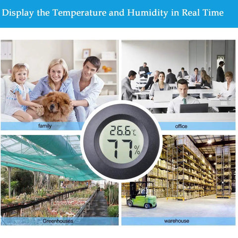 Two Pack Mini Hygrometer Thermometer Round Indoor Outdoor Humidity Meter With Digital Readout And Fahrenheit Celsius Switch in home, office, greenhouse, warehouse