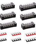 15A Screw Terminal Block 4P 5P 6P Dual Row Covered 600V Pre Insulated Barrier Strips 12 Piece Set with wiring strips