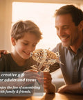 Father and son assembling 3D Wooden Airship Puzzle Kit for Adults and Teens I Hands-On DIY Model, no glue needed.