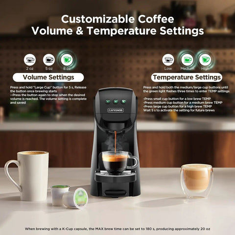 Mini Multi Pod Coffee Maker For Keurig K Cup Nespresso Original Dolce Gusto And Ground Coffee 20 Bar Espresso Machine Compact Brewer For Kitchens Apartments Dorms RVs With 28 Oz Reservoir with customizable volume and temperature settings
