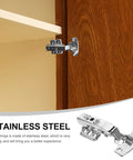 Installed stainless steel kitchen cabinet door hinge; self-closing, high-load, rust-resistant (2 pieces shown)