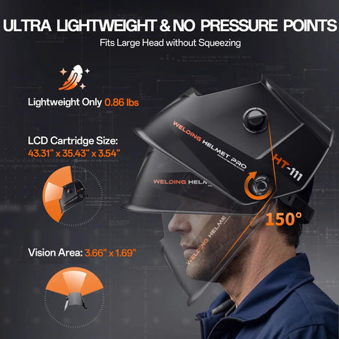Side view of Auto Darkening Welding Helmet With True Color Viewing Screen 3.66 By 1.69 Inch Shade Range Four To Thirteen Solar Powered