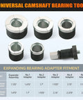 Engine Cam Bearing Removal And Installation Tool Set with adapters and shaft for various engine types, featuring durable 45# steel.