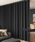 Easy Install Room Divider Curtains With Flexible Ceiling Track Set For Ceiling Mount Smooth Sliding Blackout Panels For Living Room And Bedroom Privacy Includes Black Drape And Black Rail Size W100 X H84, black ceiling-mounted divider in living room