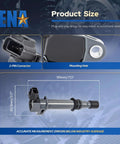 UF270 Ignition Coil Pack Set of 8 for 4.7L V8 Dodge Ram product dimensions and features, showing 2-pin connector and mounting hole.