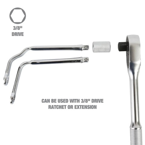 Two Piece Distributor Clamp Wrench Set For Auto Ignition Systems, Offset Design, 3/8 inch drive compatible shown in detail