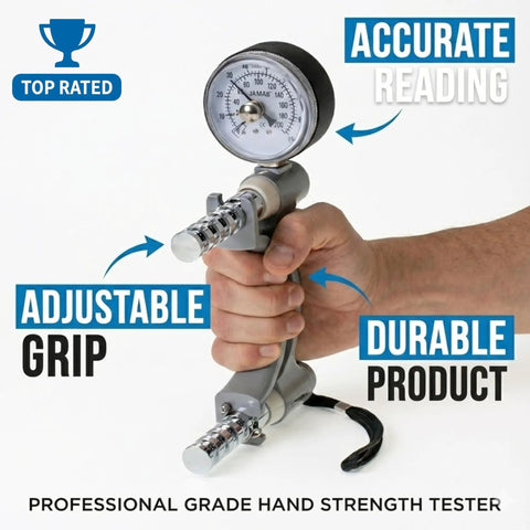 Professional Grade Hand Grip Dynamometer And Strength Tester For Rehab, Therapy And Fitness Training, Hydraulic Grip Meter With Adjustable Handle That Fits All Hand Sizes And Delivers Clinically Accurate Readouts in hand