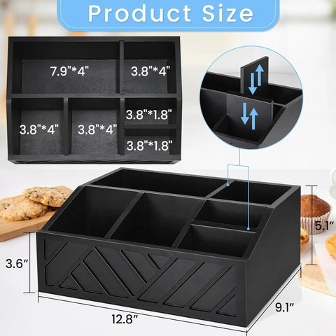 Dimensions of Coffee Station Organizer For Counter With Wood Pod Holder And Tea Condiment Storage Basket, Rustic Bar Decor