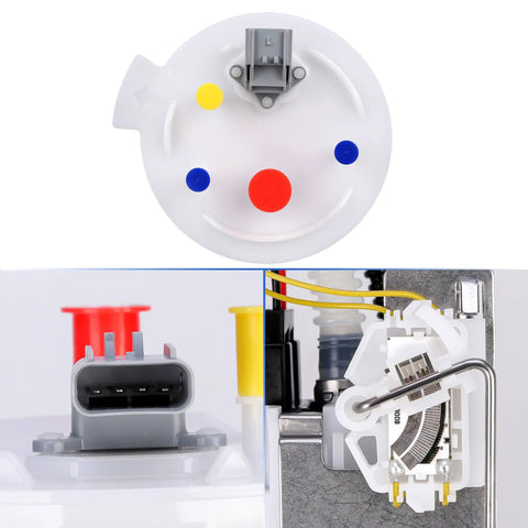 Top view and details of Ford F-150 Fuel Pump Assembly for 4.2L V6 and 4.6L 5.4L V8 engines beefed-up replacement, connectors visible
