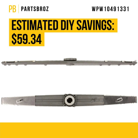 Lower Spray Arm WPW10491331 For Whirlpool Amana Maytag Dishwashers Replacement Part front and side view two angles