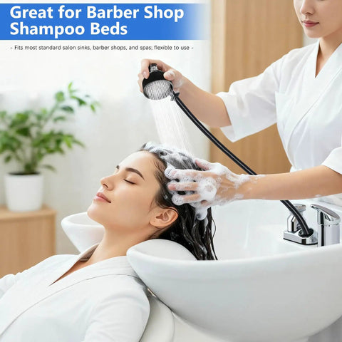 Two Pack UPC Certified Salon Shampoo Bowl Sprayer Hose Kit With Quarter Inch Thread being used in barber shop