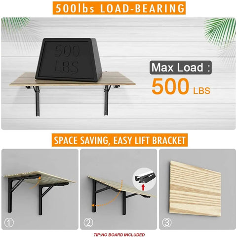 Heavy Duty 24 Inch Folding Shelf Brackets Wall Mounted Triangle Hinges for Shelves and Workbenches, max 500 lbs load