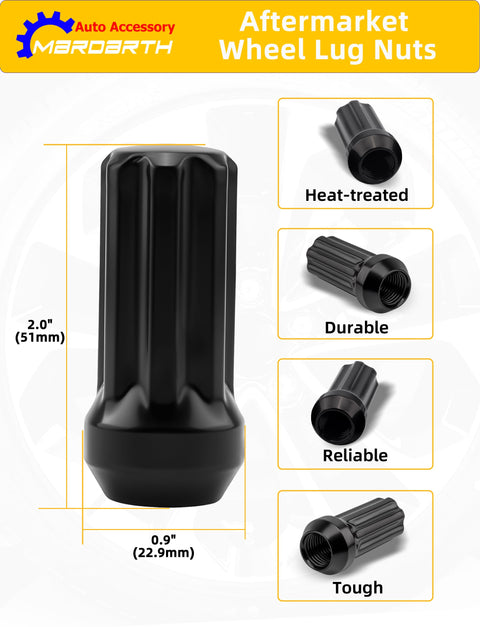 Ford 24 Pack 14x2.0 Spline Lug Nuts With 60 Degree Conical Seats XL Diver Style for aftermarket aluminum wheels close-up