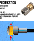 Rotating button nose nozzle for Pro Grade Heavy Duty Drain Sewer Jetter Kit For Pressure Washers With 50 Foot Hose And Four Thousand Psi