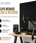 Level Up Your Space With These Dope High Density Egg Crate Acoustic Foam Panels 2 Pack 48x24x2 sound absorbing wall tiles in a studio setup.