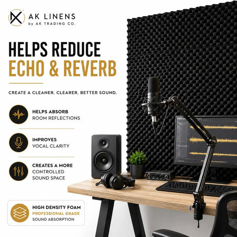 Level Up Your Space With These Dope High Density Egg Crate Acoustic Foam Panels 2 Pack 48x24x2 sound absorbing wall tiles in a studio setup.
