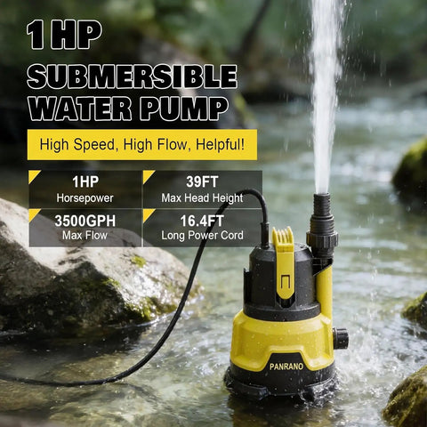 Badass Heavy Duty 1HP Submersible Pool Cover Pump With Detachable Base And Dual Outlets 3500 GPH Sump Drain Pump in water