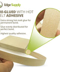 Pre-glued beige maple edge banding roll with adhesive close-up for DIY furniture restoration and cabinets.