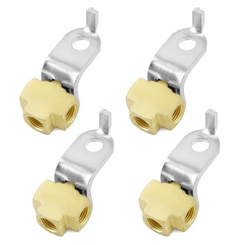 Set of 4 QWORK brass 3-way brake line tees with inverted flare, for 3/16" tube, 3/8-24 threads, mounting brackets