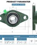 Four Pack Pillow Block Bearing Three Quarter Inch Bore Flange Mount Self Aligning Cast Iron Housing With Set Screw Locking Two Bolt Flange