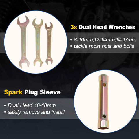 Motorcycle Repair Tool Kit Set with dual head wrenches and spark plug sleeve for quick fixes